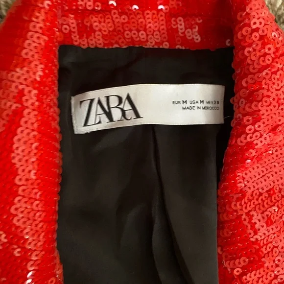 Zara Red Sequin Women's Blazer - Picture 3 of 3
